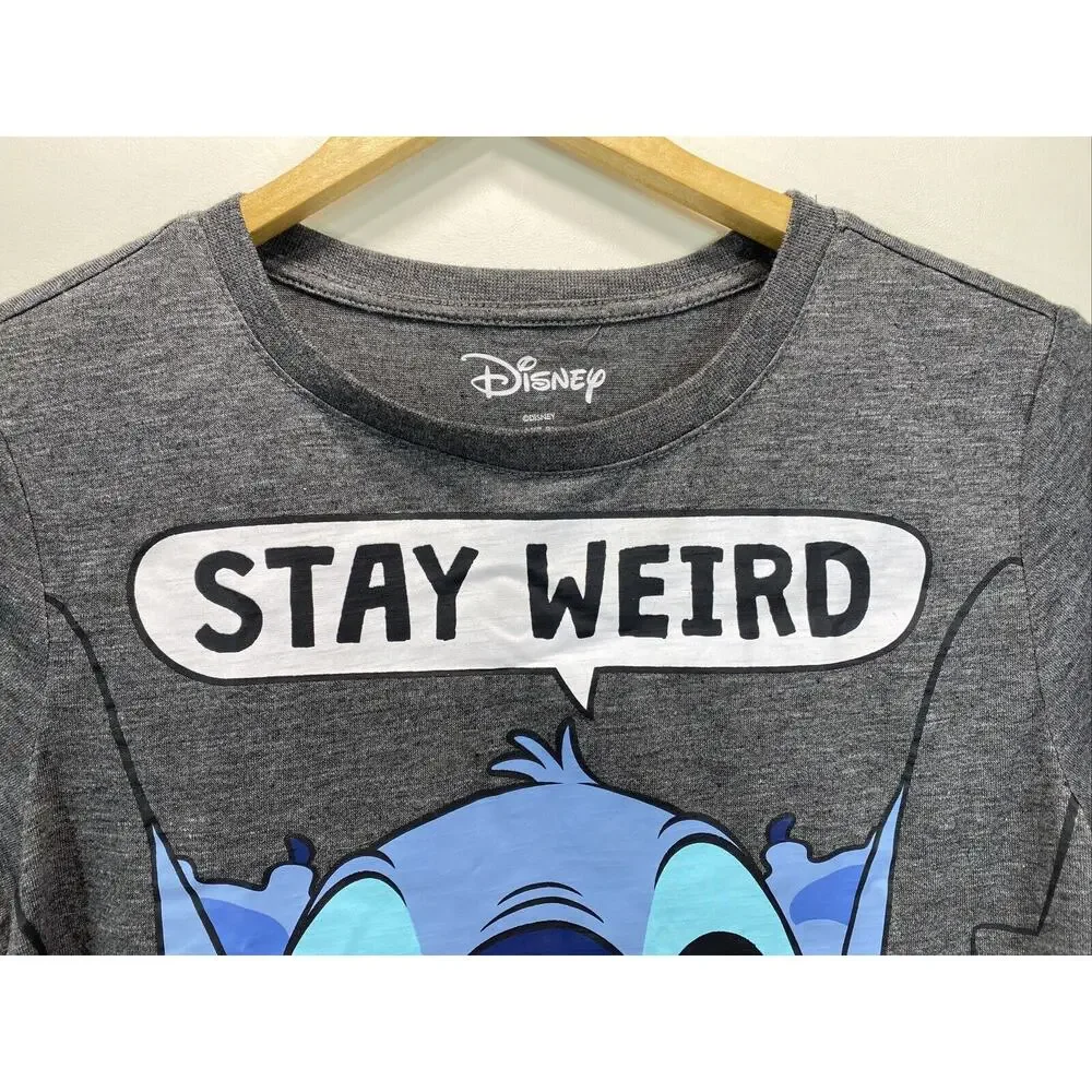 Disney Stitch Stay Weird Gray T-Shirt Girls Medium 7/8 Lilo Stitch Graphic
